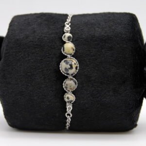 Parure : boucles d’oreilles / bracelet / collier Perles de Jaspe dalmatien.