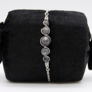 Parure : boucles d’oreilles / bracelet / collier Perles de Labradorite grise.