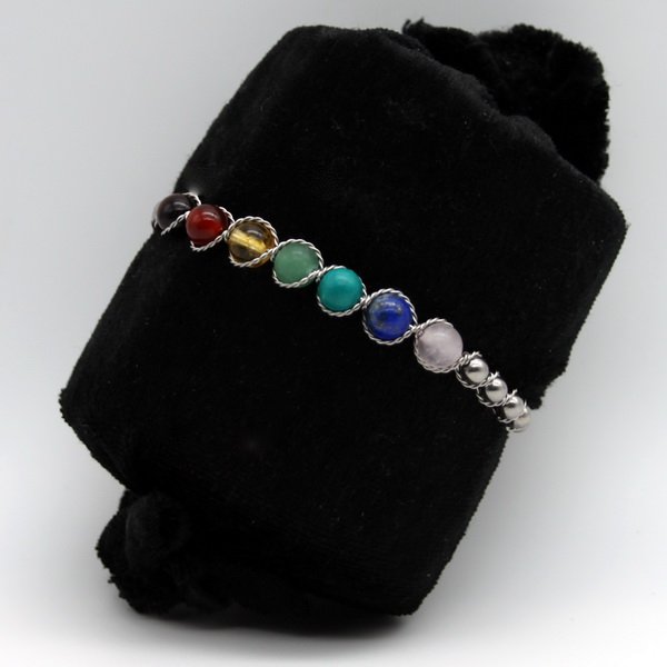 Bracelet 7 Chakras et perle Inox Semi rigide.