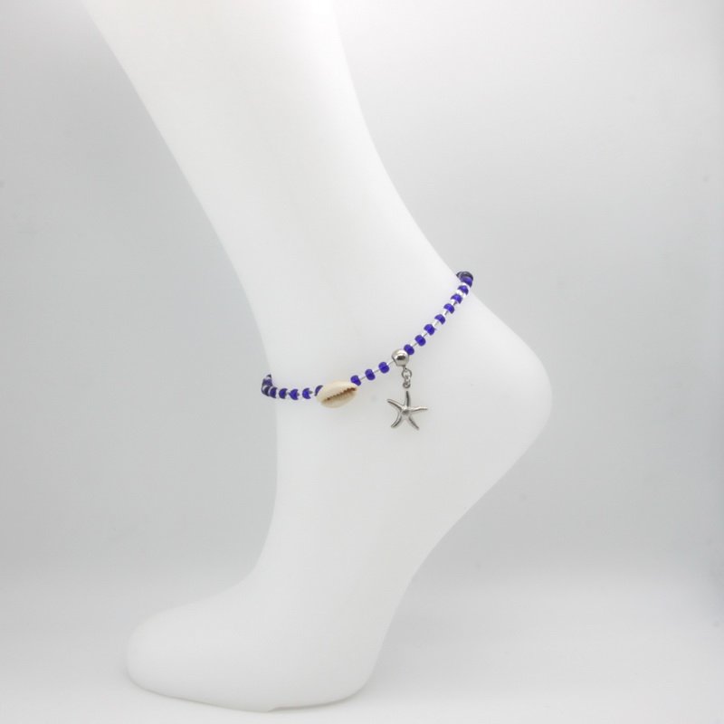 Bracelet de cheville perles bleue marine et translucide Plage.