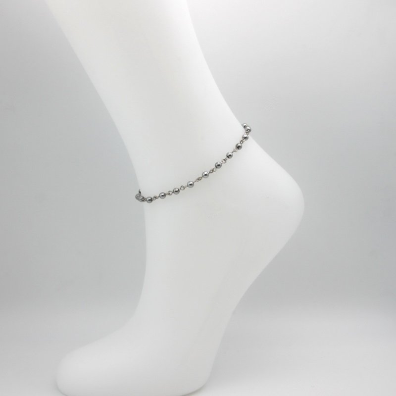 Bracelet de cheville chaîne perlée de perle d'acier inoxydable.