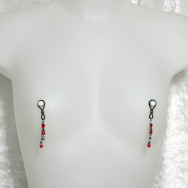 Bijoux pour seins sans piercing, Perle de cristal de bohème rouge et hématite argent.