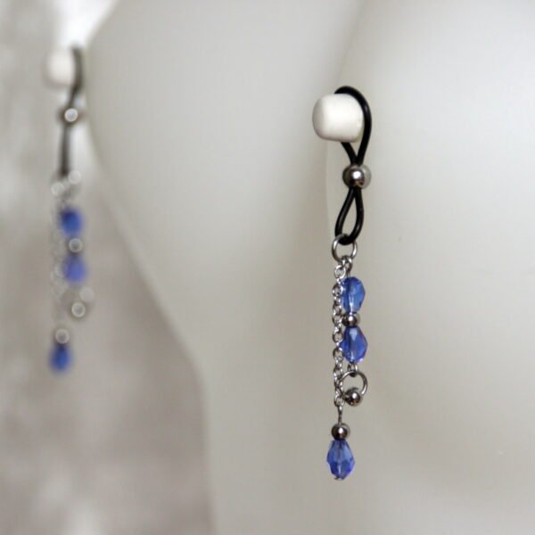 Bijoux pour seins sans piercing, Perle de cristal de bohème bleue et hématite argent.