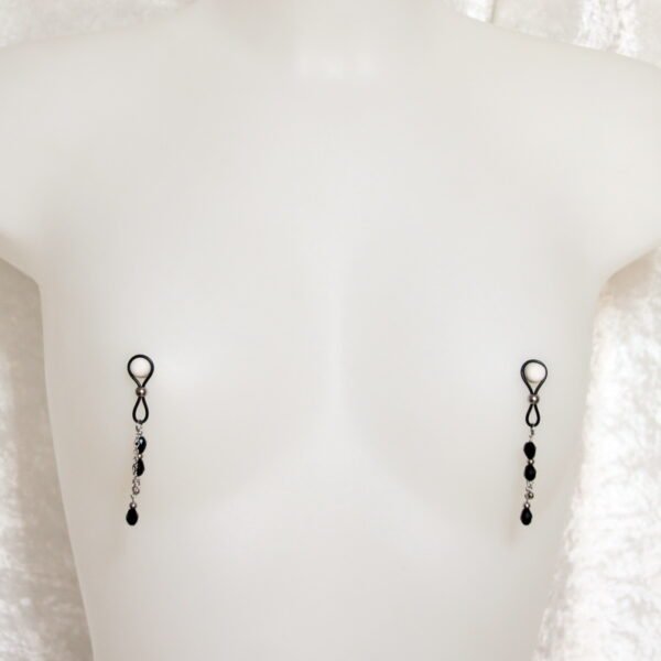 Bijoux pour seins sans piercing, Perle de cristal de bohème noir et hématite argent.