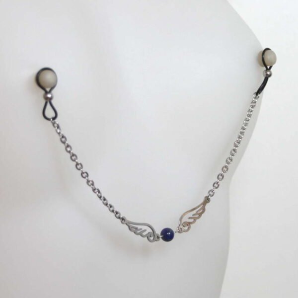 Bijoux pour seins sans piercing, Chaine grande maille, Ange et pierre fine Lapis Lazuli