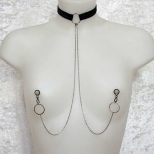 Bijoux pour seins sans piercing. Collier ras de cou Ruban grand cercle et chaîne de seins.